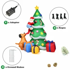 Tangkula 7 Ft Inflatable Christmas Tree with Santa Claus Dog & Gift Boxes