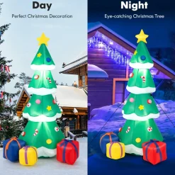 Tangkula 6 FT Inflatable Christmas Tree, Blow up Christmas Tree with 3 Gift Boxes, Self Inflating X-mas Tree with LED Lights