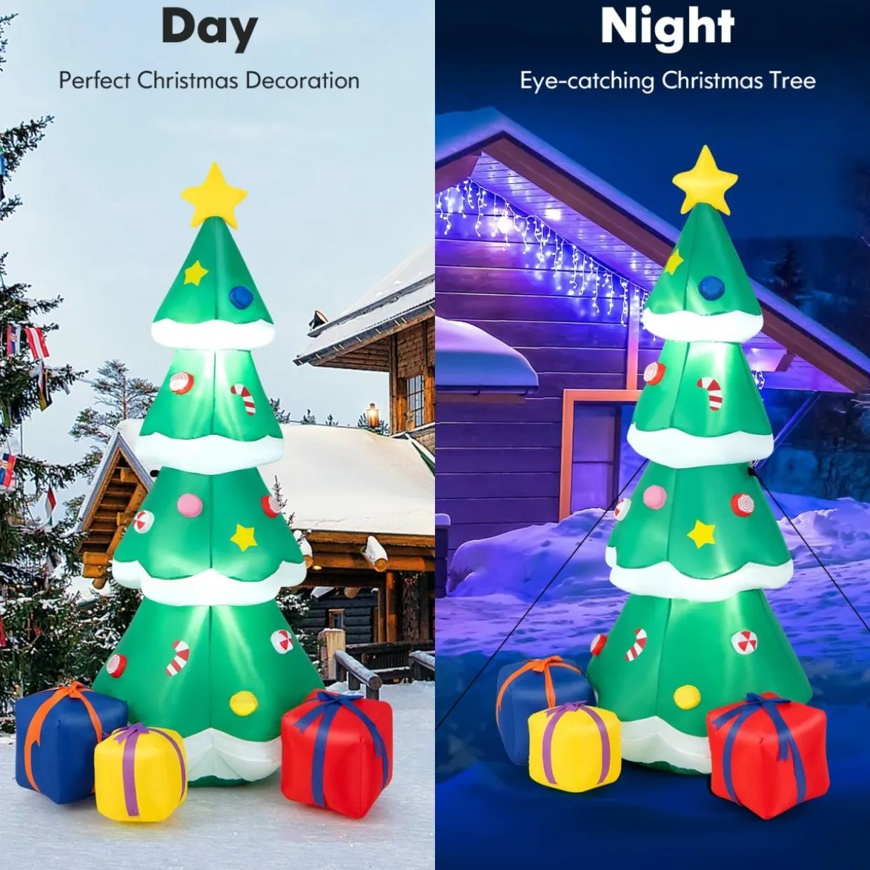 Tangkula 6 FT Inflatable Christmas Tree, Blow up Christmas Tree with 3 Gift Boxes, Self Inflating X-mas Tree with LED Lights