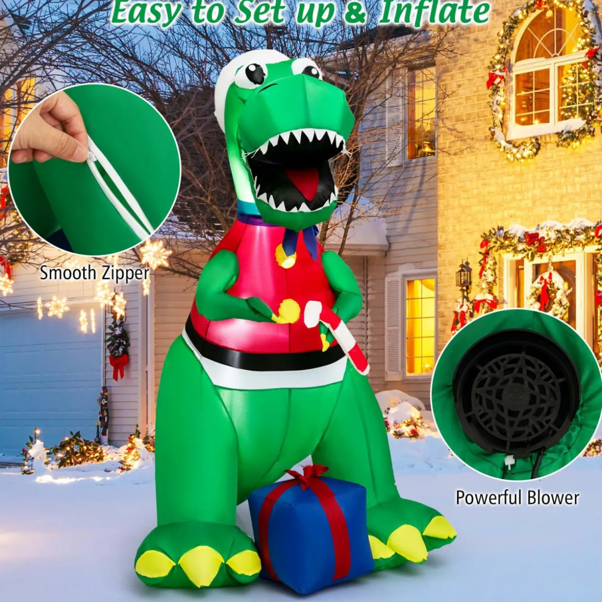 Tangkula 6.8 FT Inflatable Christmas Dinosaur