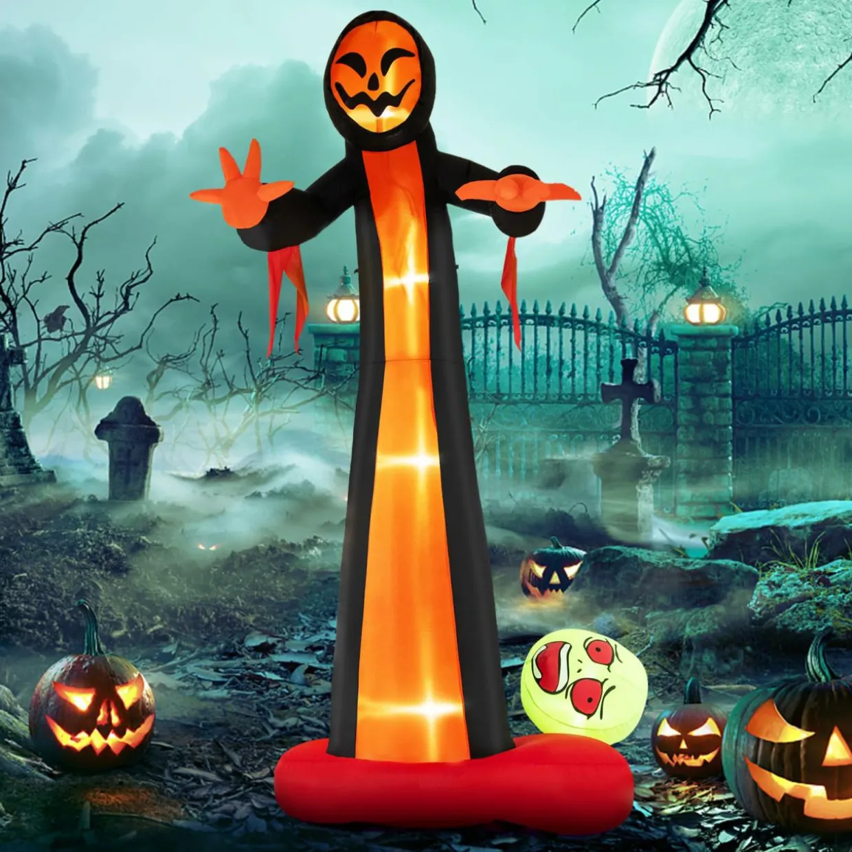 Tangkula 12 FT Inflatable Grim Reaper Ghost, Large Halloween Inflatables with Built-in LED Lights and Scary Skull