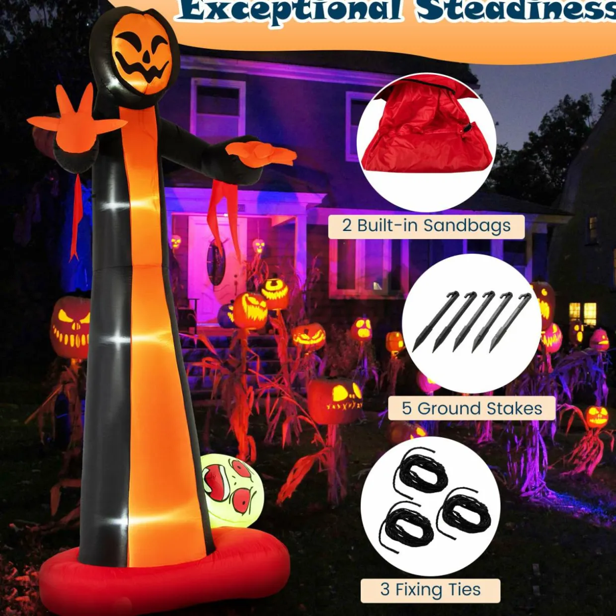Tangkula 12 FT Inflatable Grim Reaper Ghost, Large Halloween Inflatables with Built-in LED Lights and Scary Skull