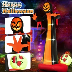 Tangkula 12 FT Inflatable Grim Reaper Ghost, Large Halloween Inflatables with Built-in LED Lights and Scary Skull