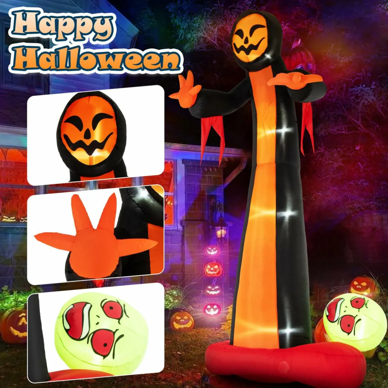 Tangkula 12 FT Inflatable Grim Reaper Ghost, Large Halloween Inflatables with Built-in LED Lights and Scary Skull