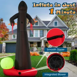Tangkula 12 FT Inflatable Grim Reaper Ghost, Large Halloween Inflatables with Built-in LED Lights and Scary Skull