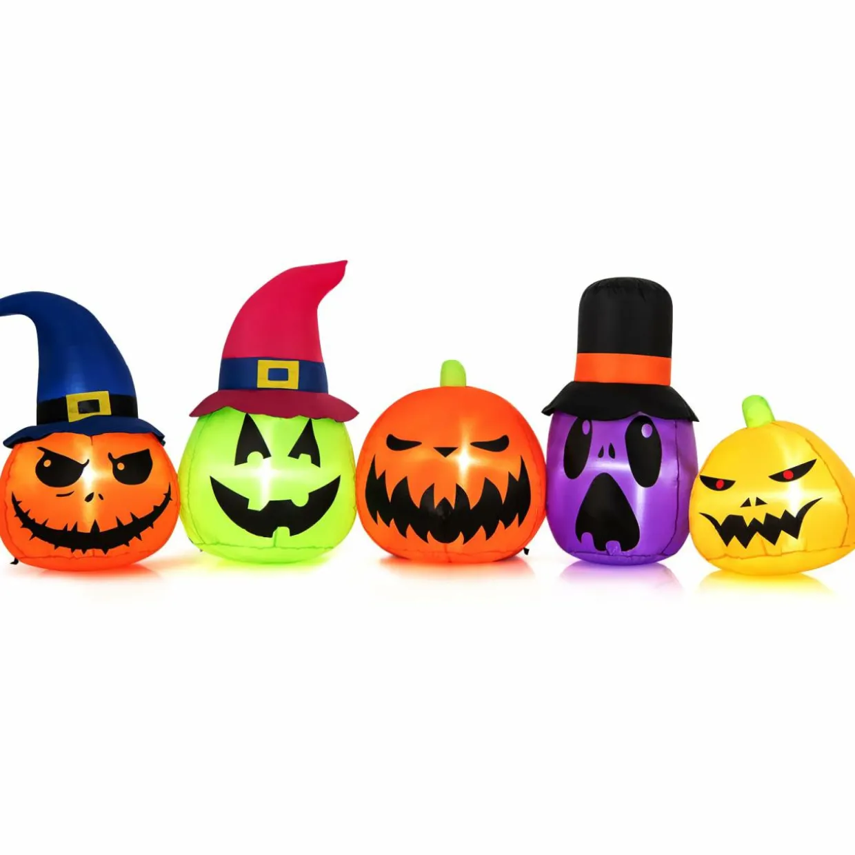 Tangkula 9 FT Inflatable Halloween Pumpkin Patch Family, Blow up Yard Decoration with Built-in LED Lights and Witch Hats