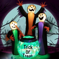 Tangkula 8 FT Inflatable Halloween Witches Holding Cauldron, Quick Blow up Halloween Sorceresses