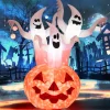 Tangkula 6 FT Inflatable Halloween 3 White Ghosts with Pumpkin, Blow-up Yard Decoration with Built-in LED Lights & Rotating Lamp