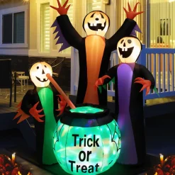 Tangkula 8 FT Inflatable Halloween Witches Holding Cauldron, Quick Blow up Halloween Sorceresses