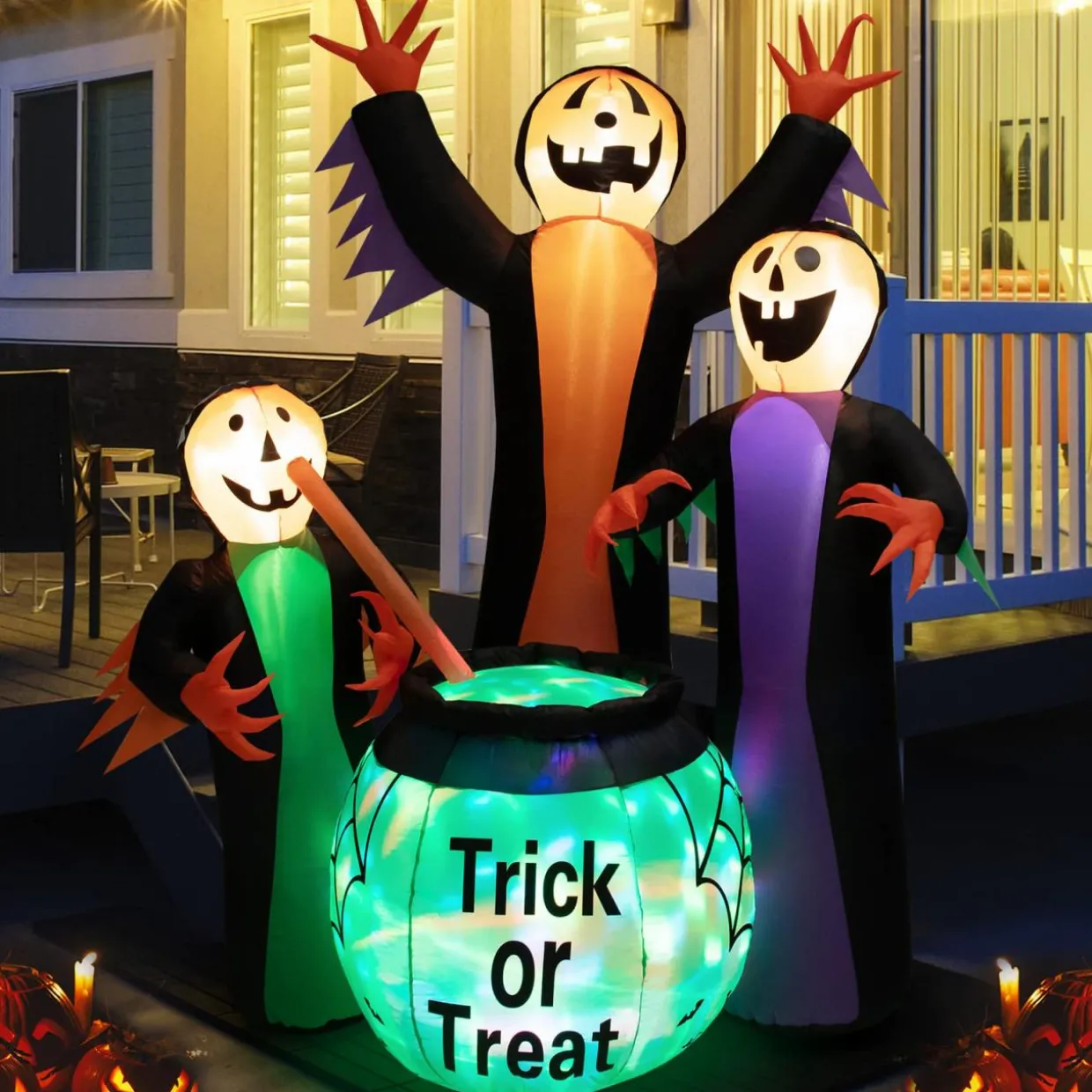 Tangkula 8 FT Inflatable Halloween Witches Holding Cauldron, Quick Blow up Halloween Sorceresses