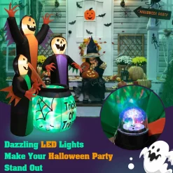 Tangkula 8 FT Inflatable Halloween Witches Holding Cauldron, Quick Blow up Halloween Sorceresses