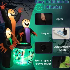 Tangkula 8 FT Inflatable Halloween Witches Holding Cauldron, Quick Blow up Halloween Sorceresses