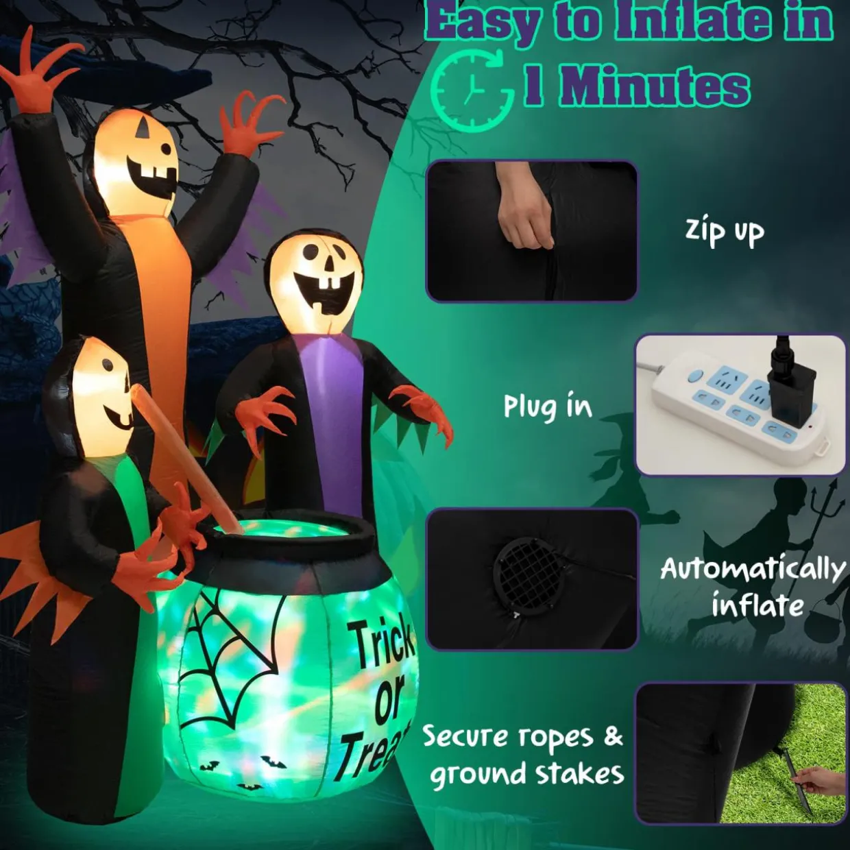 Tangkula 8 FT Inflatable Halloween Witches Holding Cauldron, Quick Blow up Halloween Sorceresses