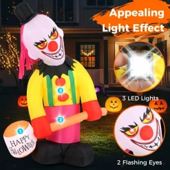 Tangkula 8 FT Inflatable  Halloween Head Turning Clown, LED Lighted Animated Clown with Hammer & Flashing Eyes