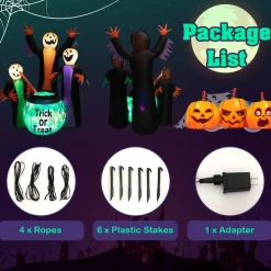 Tangkula 8 FT Inflatable Halloween Witches Holding Cauldron, Quick Blow up Halloween Sorceresses