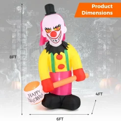 Tangkula 8 FT Inflatable  Halloween Head Turning Clown, LED Lighted Animated Clown with Hammer & Flashing Eyes