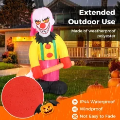 Tangkula 8 FT Inflatable  Halloween Head Turning Clown, LED Lighted Animated Clown with Hammer & Flashing Eyes