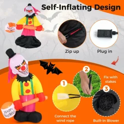 Tangkula 8 FT Inflatable  Halloween Head Turning Clown, LED Lighted Animated Clown with Hammer & Flashing Eyes