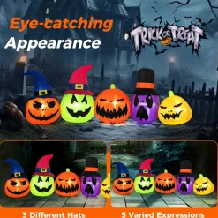 Tangkula 9 FT Inflatable Halloween Pumpkin Patch Family, Blow up Yard Decoration with Built-in LED Lights and Witch Hats