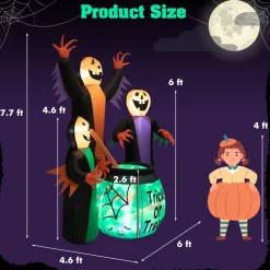 Tangkula 8 FT Inflatable Halloween Witches Holding Cauldron, Quick Blow up Halloween Sorceresses