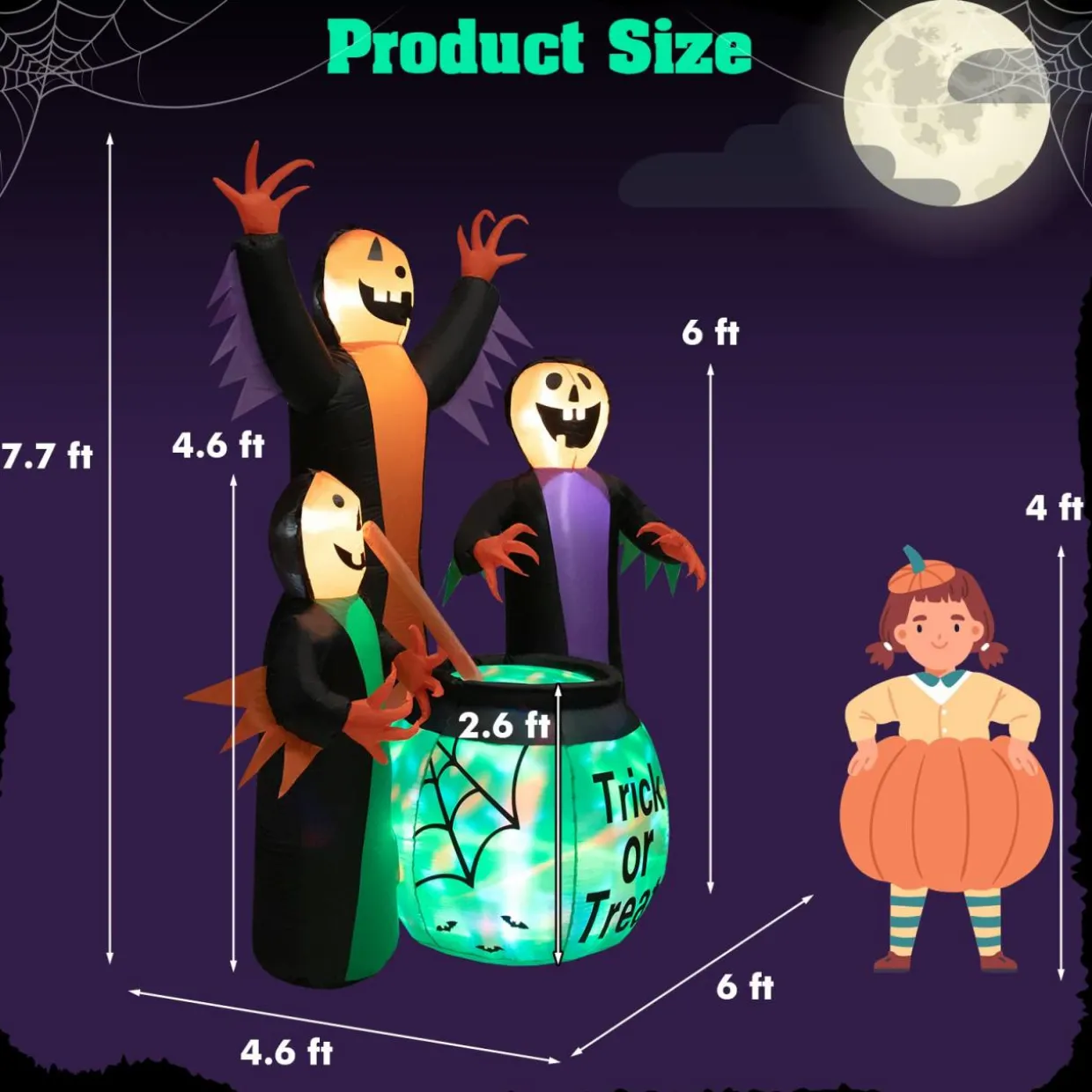 Tangkula 8 FT Inflatable Halloween Witches Holding Cauldron, Quick Blow up Halloween Sorceresses