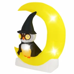 Tangkula 5.1 FT Inflatable Owl on Moon, LED Lighted Halloween Decoration with Large Moon & Wizard Owl