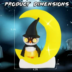 Tangkula 5.1 FT Inflatable Owl on Moon, LED Lighted Halloween Decoration with Large Moon & Wizard Owl