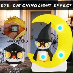 Tangkula 5.1 FT Inflatable Owl on Moon, LED Lighted Halloween Decoration with Large Moon & Wizard Owl