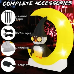 Tangkula 5.1 FT Inflatable Owl on Moon, LED Lighted Halloween Decoration with Large Moon & Wizard Owl