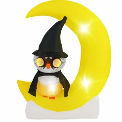 Tangkula 5.1 FT Inflatable Owl on Moon, LED Lighted Halloween Decoration with Large Moon & Wizard Owl