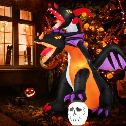 Tangkula 8 FT Inflatable Twin-Headed Dragon Decoration, Giant Halloween Inflatables with 5 LED Lights