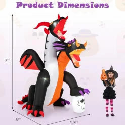 Tangkula 8 FT Inflatable Twin-Headed Dragon Decoration, Giant Halloween Inflatables with 5 LED Lights