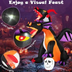 Tangkula 8 FT Inflatable Twin-Headed Dragon Decoration, Giant Halloween Inflatables with 5 LED Lights