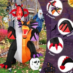 Tangkula 8 FT Inflatable Twin-Headed Dragon Decoration, Giant Halloween Inflatables with 5 LED Lights
