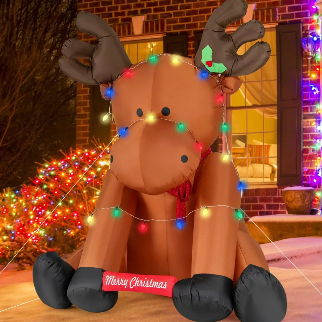 Tangkula 8.5 FT Large Christmas Inflatable Reindeer, Xmas Blow Up Holiday Yard Decoration with 24 LED String Lights