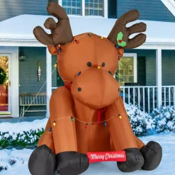 Tangkula 8.5 FT Large Christmas Inflatable Reindeer, Xmas Blow Up Holiday Yard Decoration with 24 LED String Lights