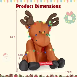 Tangkula 8.5 FT Large Christmas Inflatable Reindeer, Xmas Blow Up Holiday Yard Decoration with 24 LED String Lights