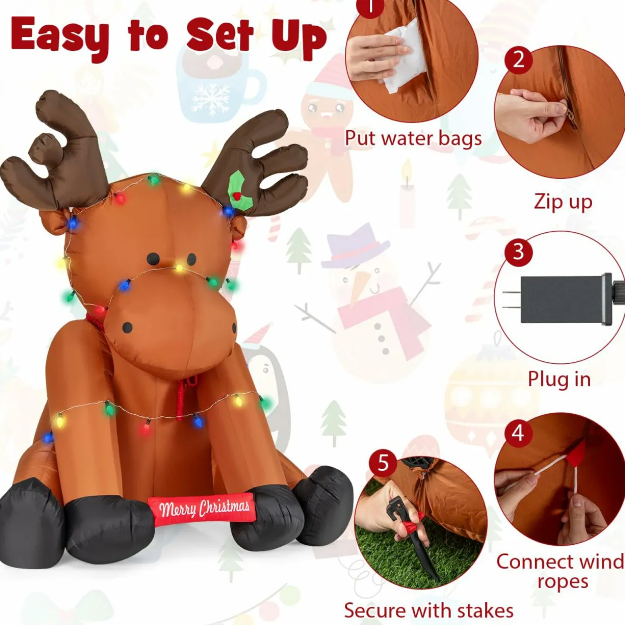 Tangkula 8.5 FT Large Christmas Inflatable Reindeer, Xmas Blow Up Holiday Yard Decoration with 24 LED String Lights