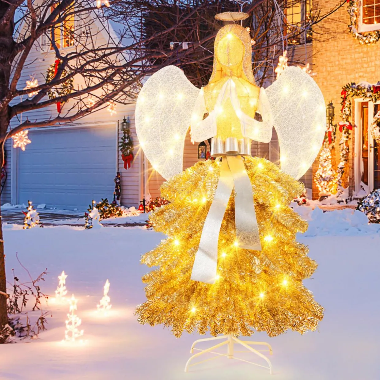 Tangkula 5.2 FT Lighted Angel with Christmas Tree Skirt