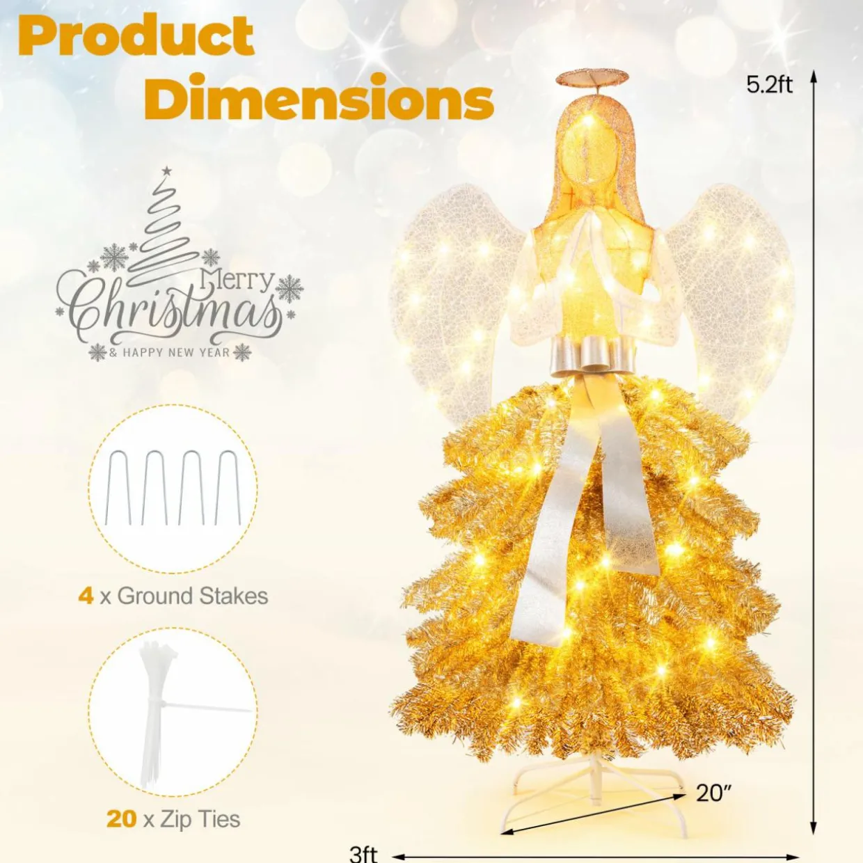 Tangkula 5.2 FT Lighted Angel with Christmas Tree Skirt
