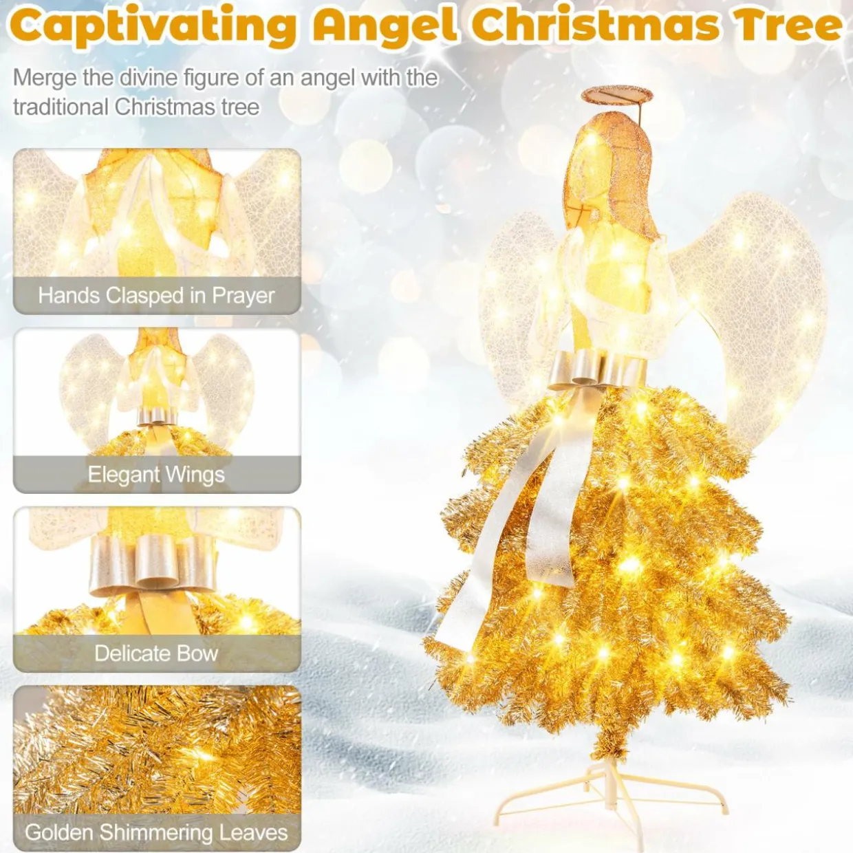 Tangkula 5.2 FT Lighted Angel with Christmas Tree Skirt