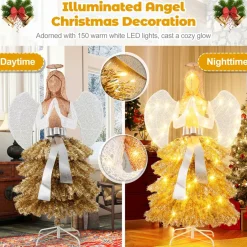 Tangkula 5.2 FT Lighted Angel with Christmas Tree Skirt