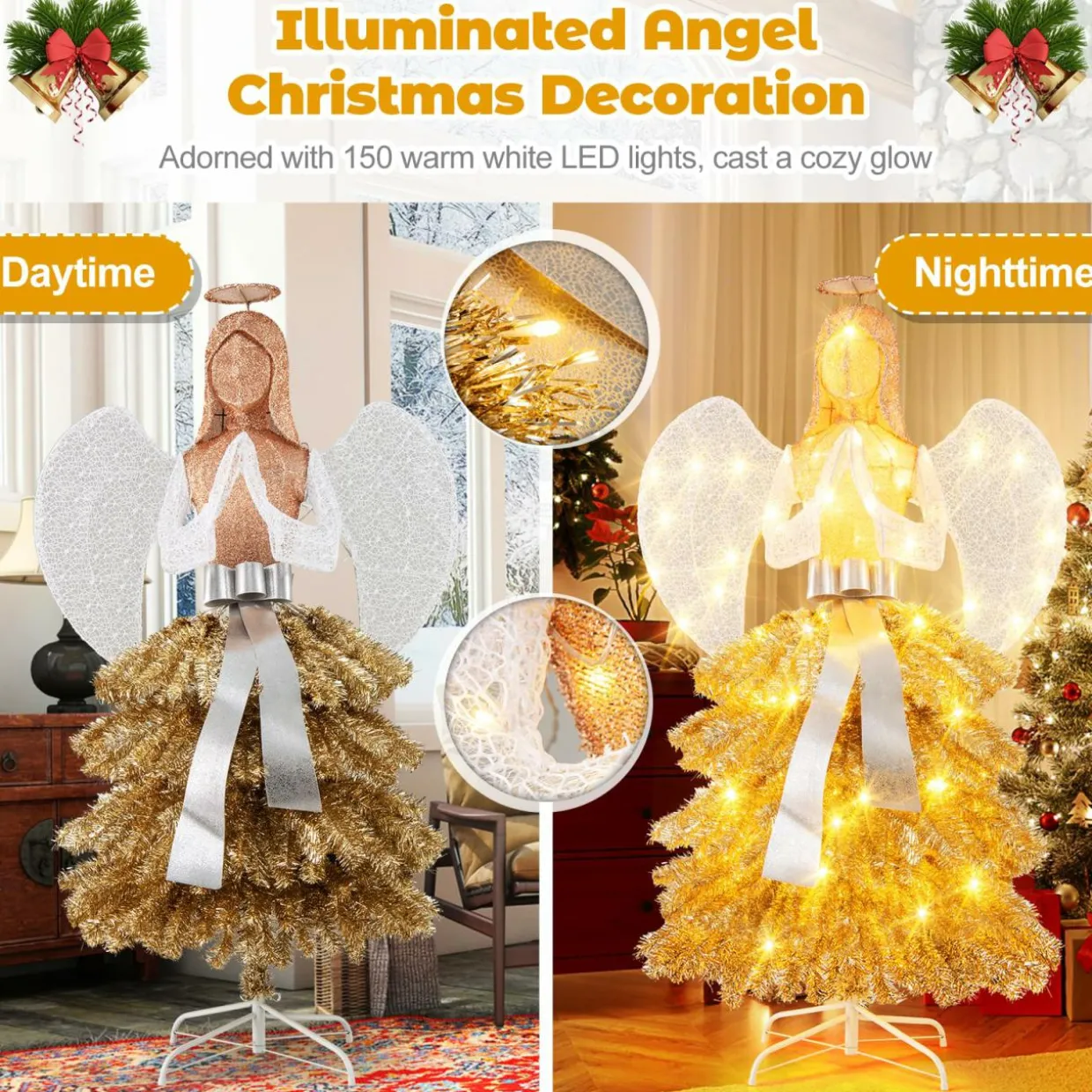 Tangkula 5.2 FT Lighted Angel with Christmas Tree Skirt