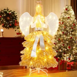 Tangkula 5.2 FT Lighted Angel with Christmas Tree Skirt