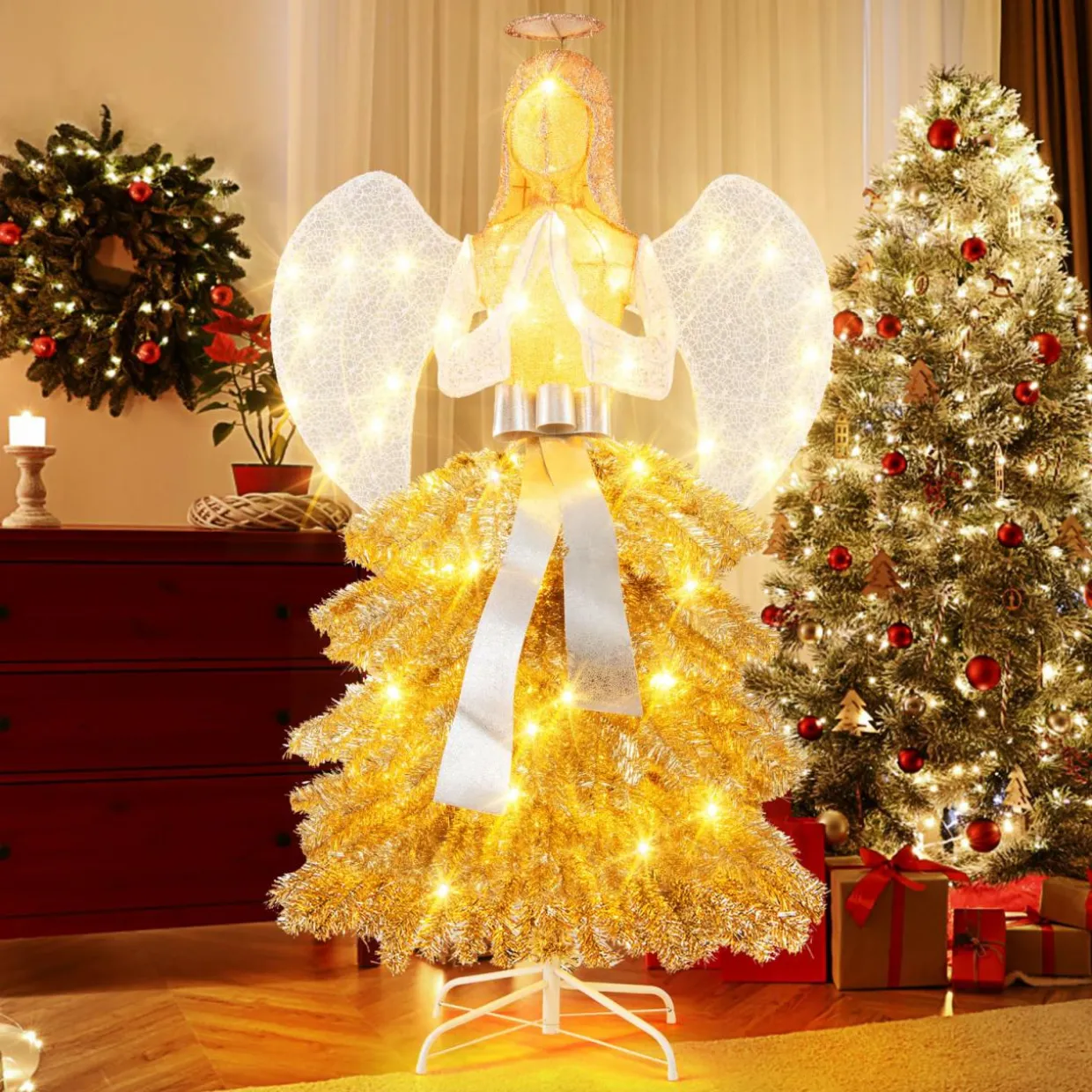 Tangkula 5.2 FT Lighted Angel with Christmas Tree Skirt