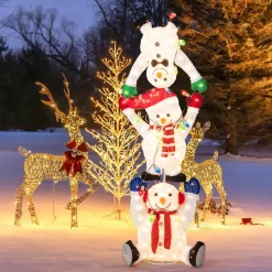 Tangkula 5.6 FT Lighted Christmas Stacked Snowmen Decoration