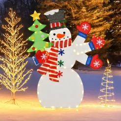 Tangkula 4 FT Lighted Christmas Snowman, Lighted Standing Snowman Sign