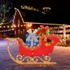 Tangkula 4 FT Lighted Christmas Sleigh Decoration, Lighted Santa