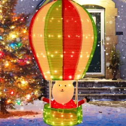 Tangkula 4.5 FT Lighted Christmas Santa Claus with Hot Air Balloon