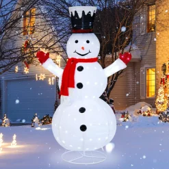 Tangkula 6 FT Lighted Christmas Snowman, Outdoor Pop-up Snowman Figure w/200 Lights